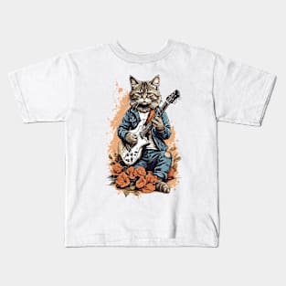 Serious Guitarist Cat Kids T-Shirt